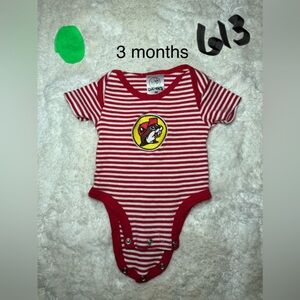 Red Striped Baby Buc-ees Bodysuit with Character Patch